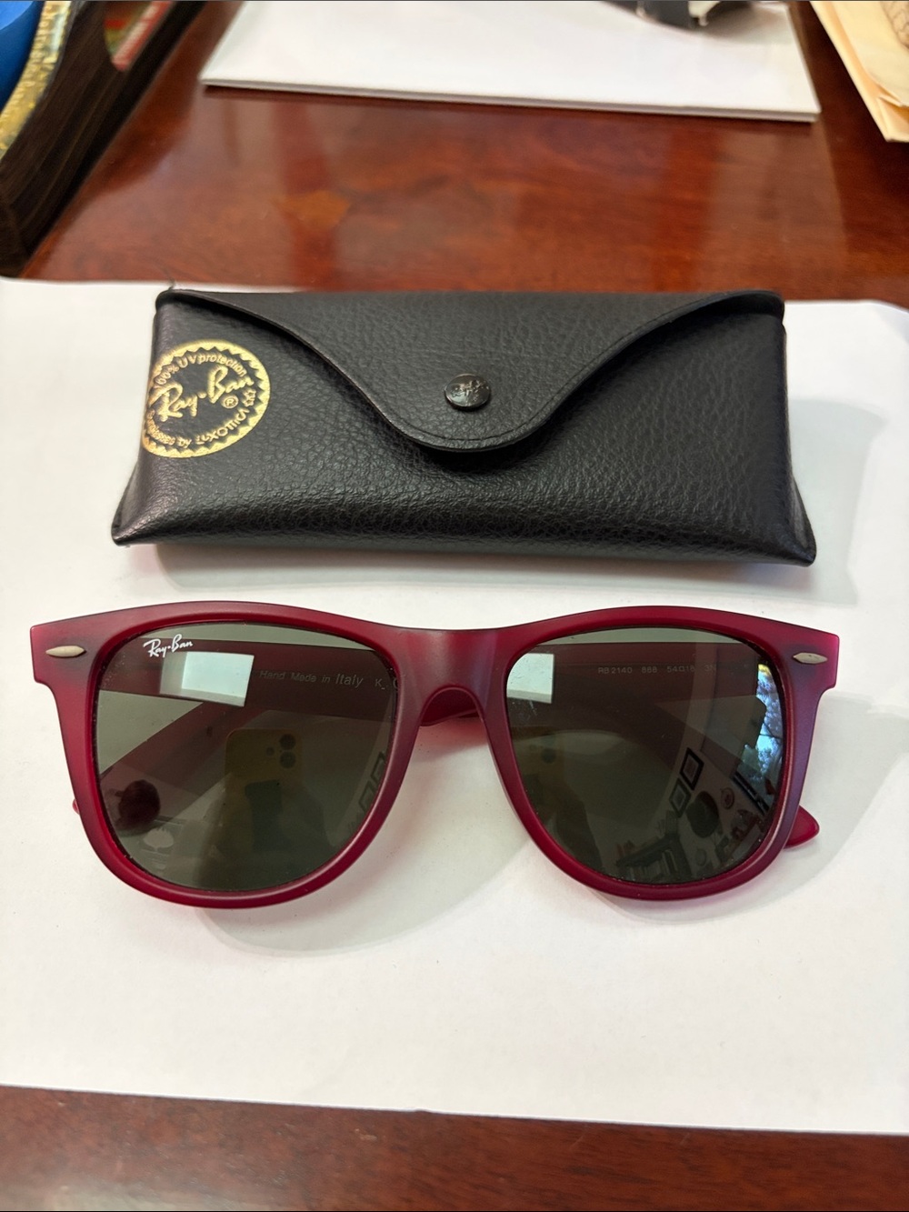Ray-Ban Burgundy Wayfarer Sunglasses with Black Case